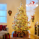 Árbol de Navidad Artificial Preiluminado de 6/7/8 Pies con Bisagras, con Nieve Flocada