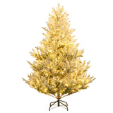Árbol de Navidad Artificial Preiluminado de 6/7/8 Pies con Bisagras, con Nieve Flocada
