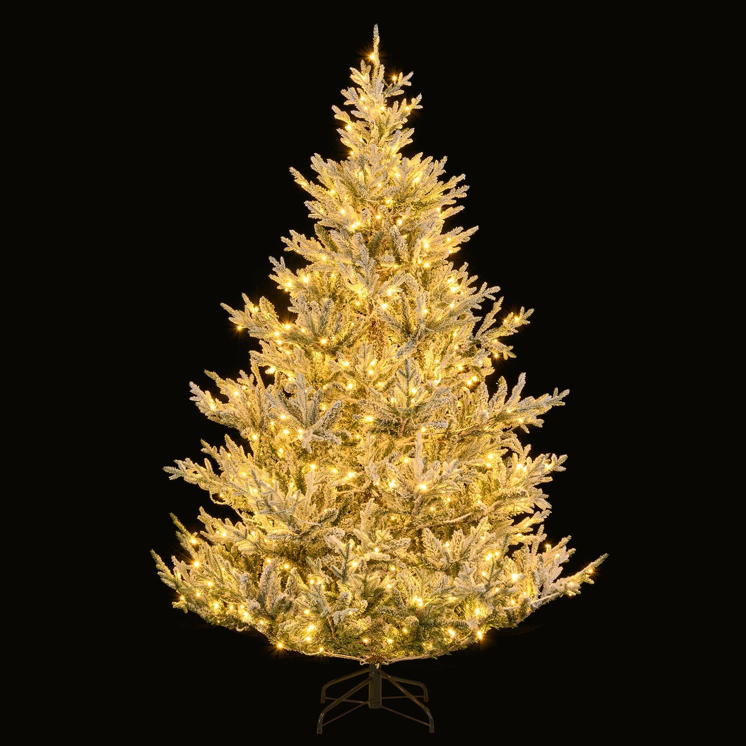 Árbol de Navidad Artificial Preiluminado de 6/7/8 Pies con Bisagras, con Nieve Flocada