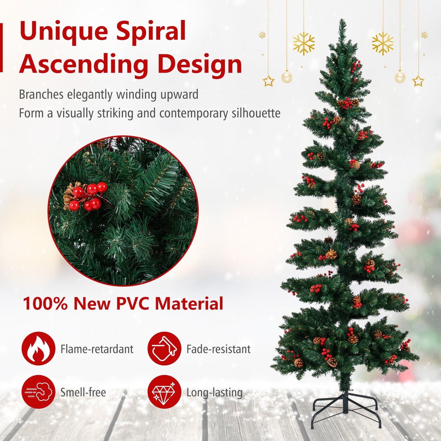 6/7 FT Pre-Lit Artificial Christmas Tree Spiral Holiday Tree with 612/791 Branch Tips and 8 Modes