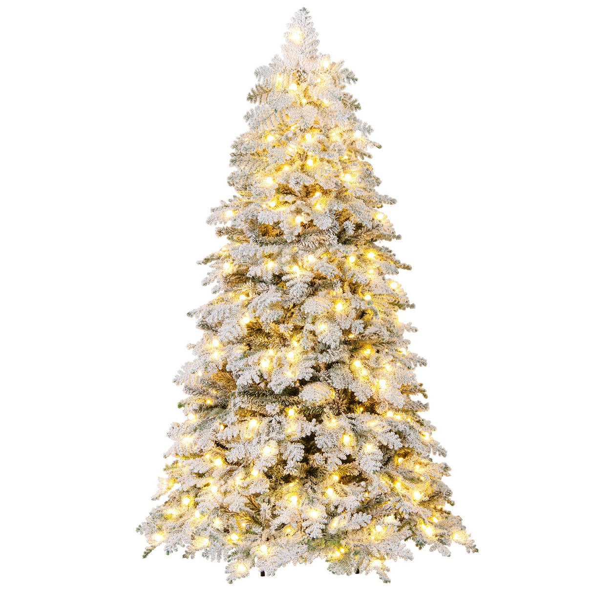 Árbol de Navidad nevado artificial de 1.8/2.1 metros, preiluminado, con bisagras y 130 esferas parpadeantes