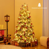 Árbol de Navidad nevado artificial de 1.8/2.1 metros, preiluminado, con bisagras y 130 esferas parpadeantes