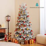 Árbol de Navidad nevado artificial de 1.8/2.1 metros, preiluminado, con bisagras y 130 esferas parpadeantes