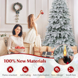 Árbol de Navidad nevado artificial de 1.8/2.1 metros, preiluminado, con bisagras y 130 esferas parpadeantes