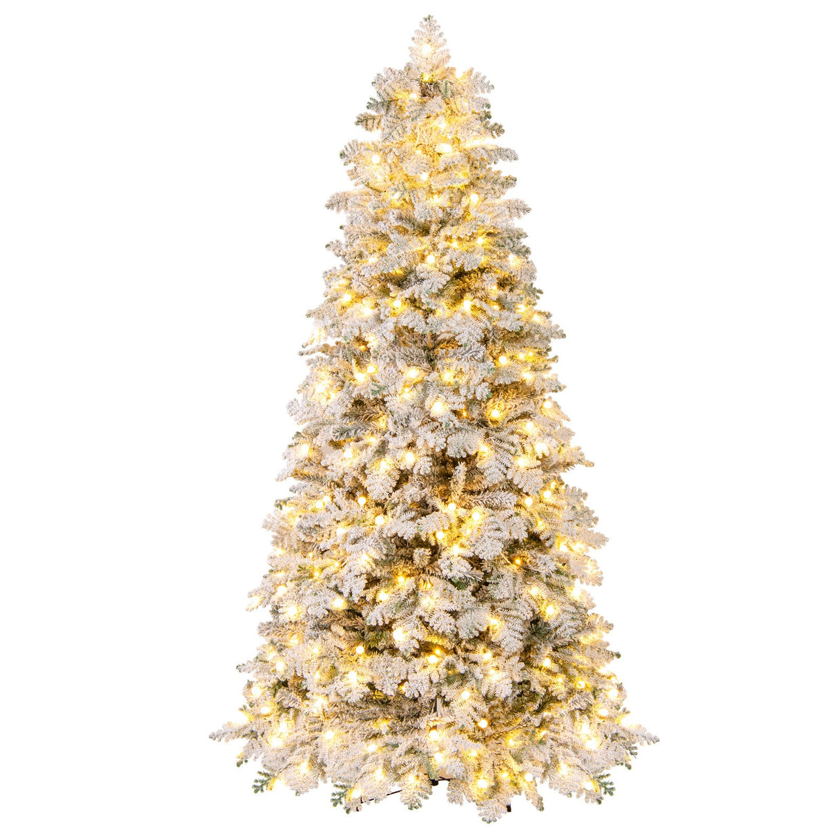 Árbol de Navidad nevado artificial de 1.8/2.1 metros, preiluminado, con bisagras y 130 esferas parpadeantes