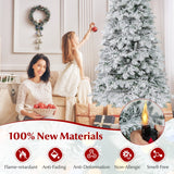 Árbol de Navidad nevado artificial de 1.8/2.1 metros, preiluminado, con bisagras y 130 esferas parpadeantes