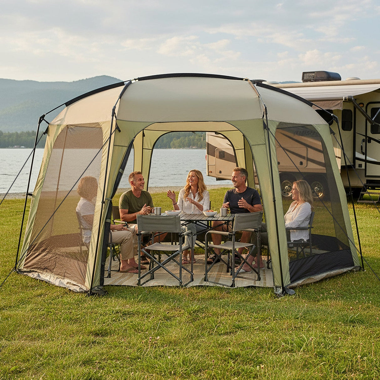 Carpa con dosel de malla para 6-8 personas con puerta con cremallera