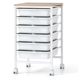 6-Drawer Rolling Storage Cart with Wooden Tabletop
