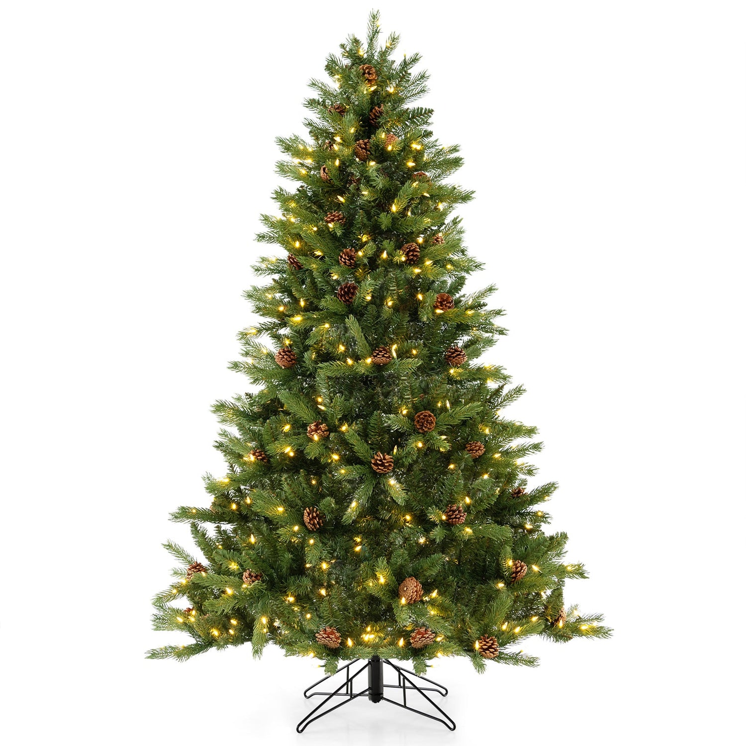 Árbol de Navidad Artificial de 1.83 m con Piñas y Brillo Ajustable