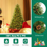 Árbol de Navidad Artificial de 1.83 m con Piñas y Brillo Ajustable