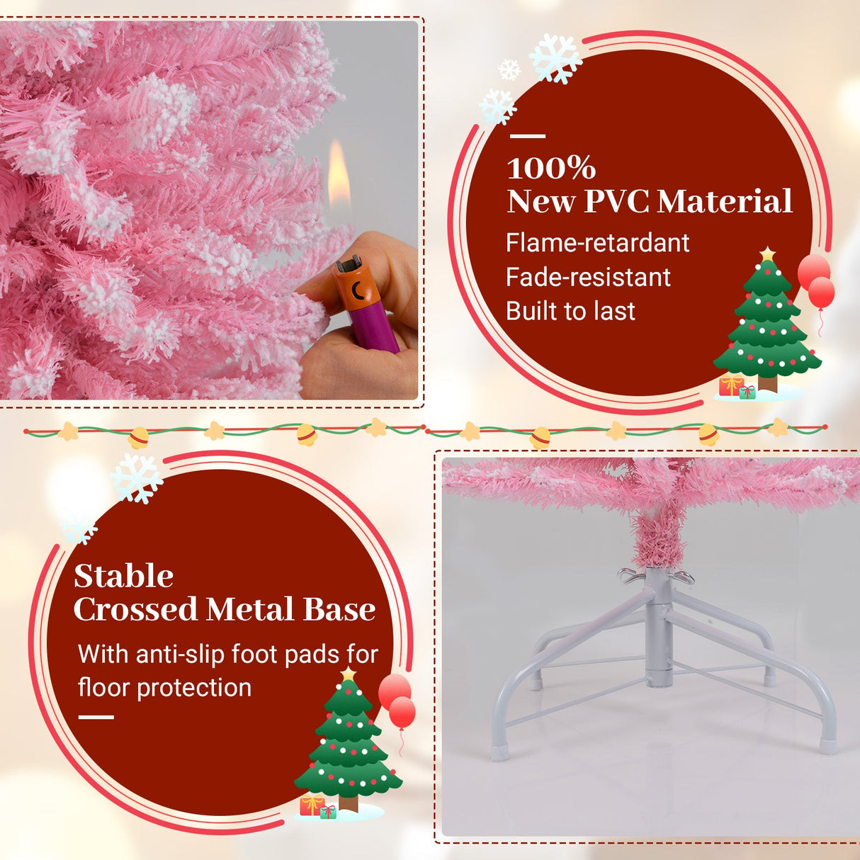 6 FT Artificial Pink Christmas Tree with 460 Branch Tips for Holiday