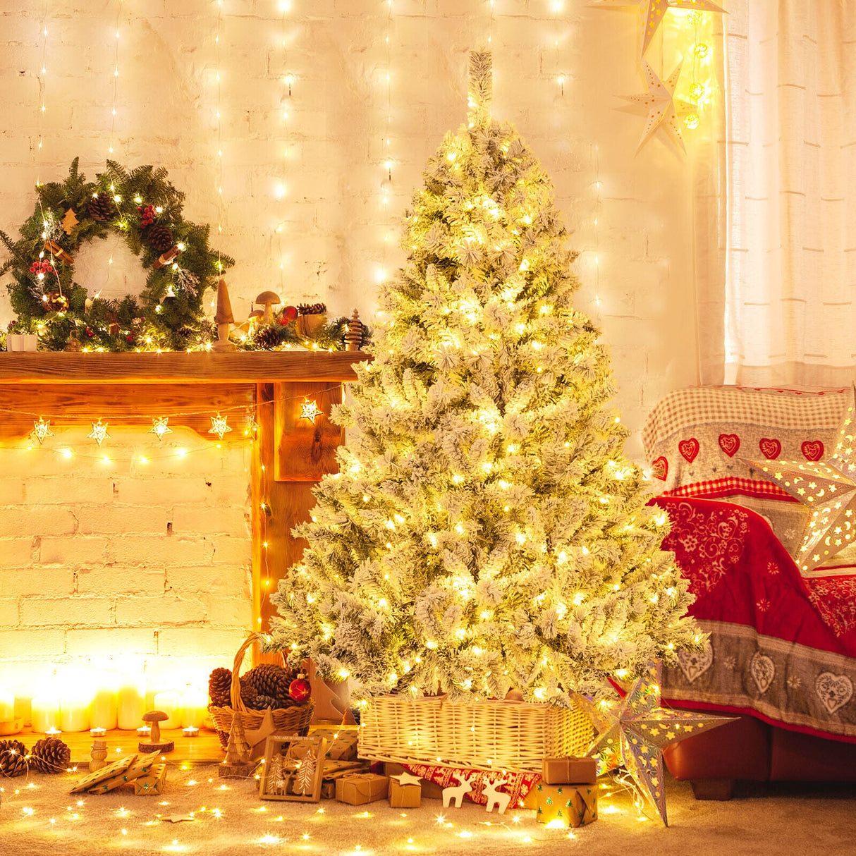 Árbol de Navidad Artificial de 6/7/8 Pies, Forma Rápida en 3 Minutos