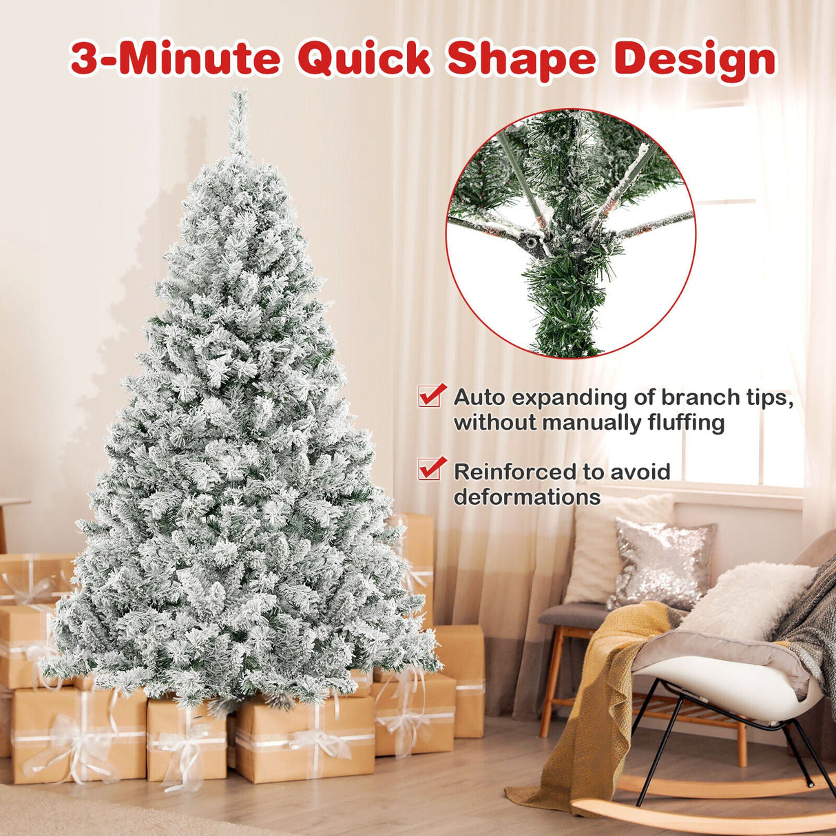 Árbol de Navidad Artificial de 6/7/8 Pies, Forma Rápida en 3 Minutos