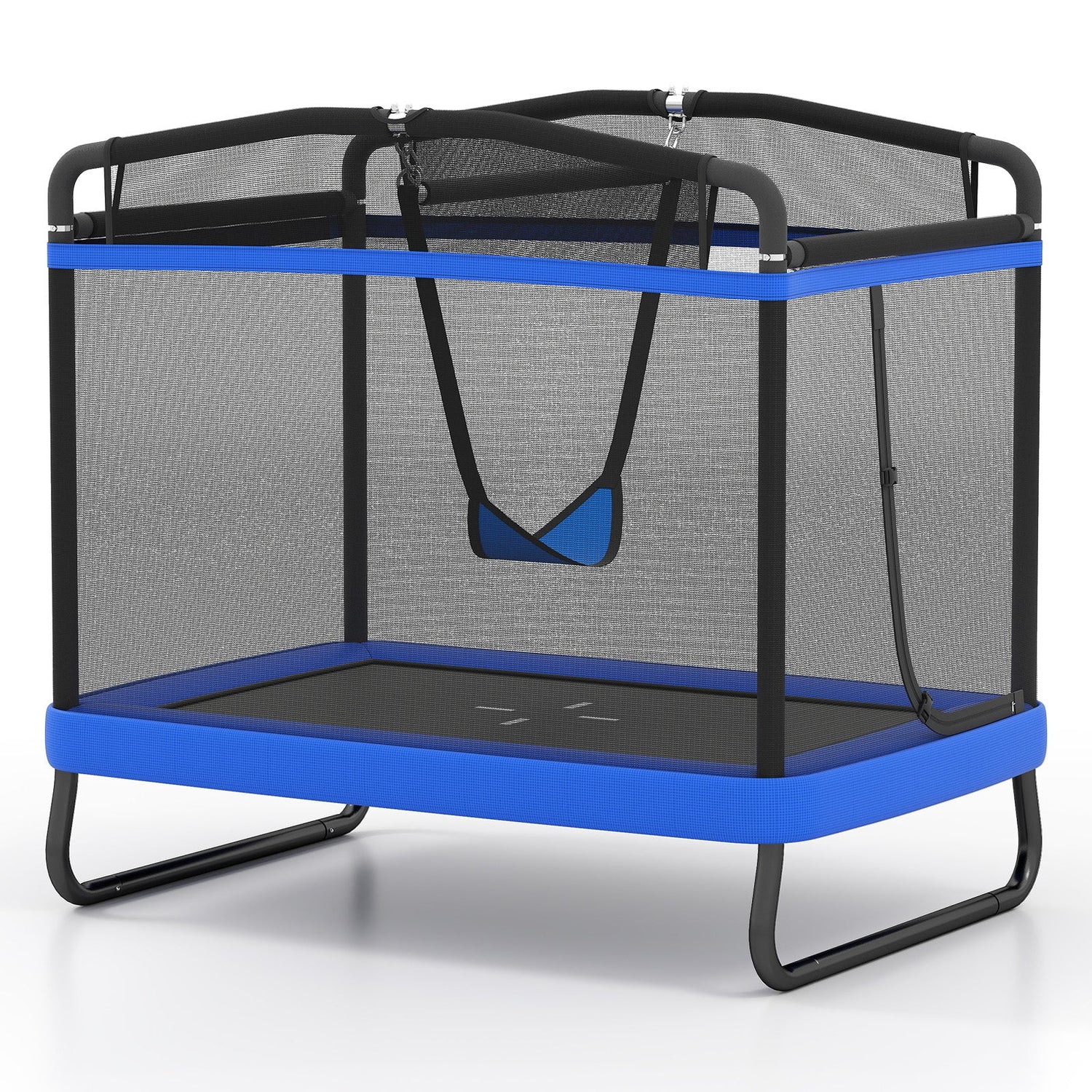 Trampolín Infantil de 6 pies con Columpio y Barra Horizontal, Pequeño Trampolín Rectangular