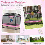Trampolín Infantil de 6 pies con Columpio y Barra Horizontal, Pequeño Trampolín Rectangular
