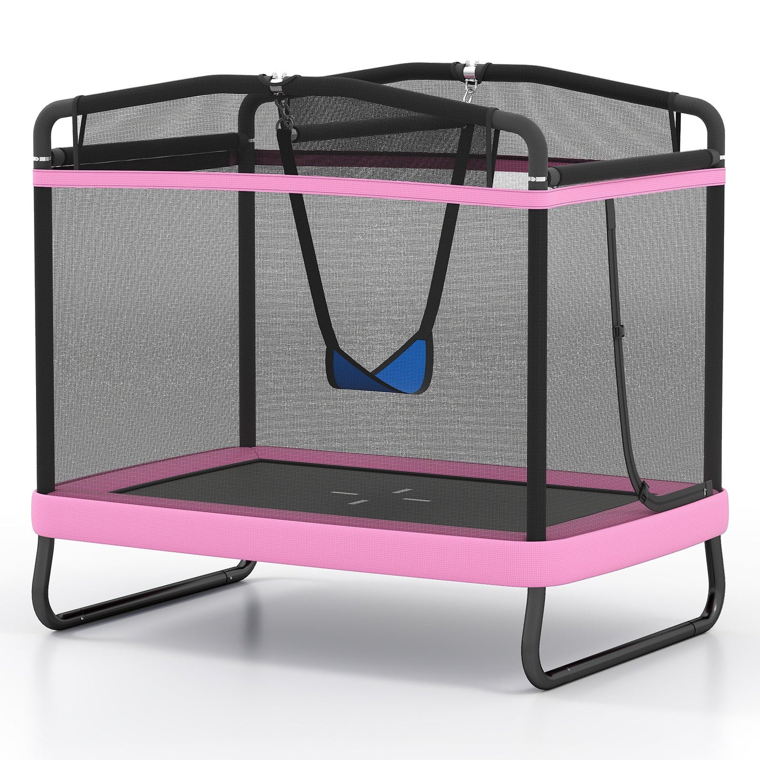Trampolín Infantil de 6 pies con Columpio y Barra Horizontal, Pequeño Trampolín Rectangular