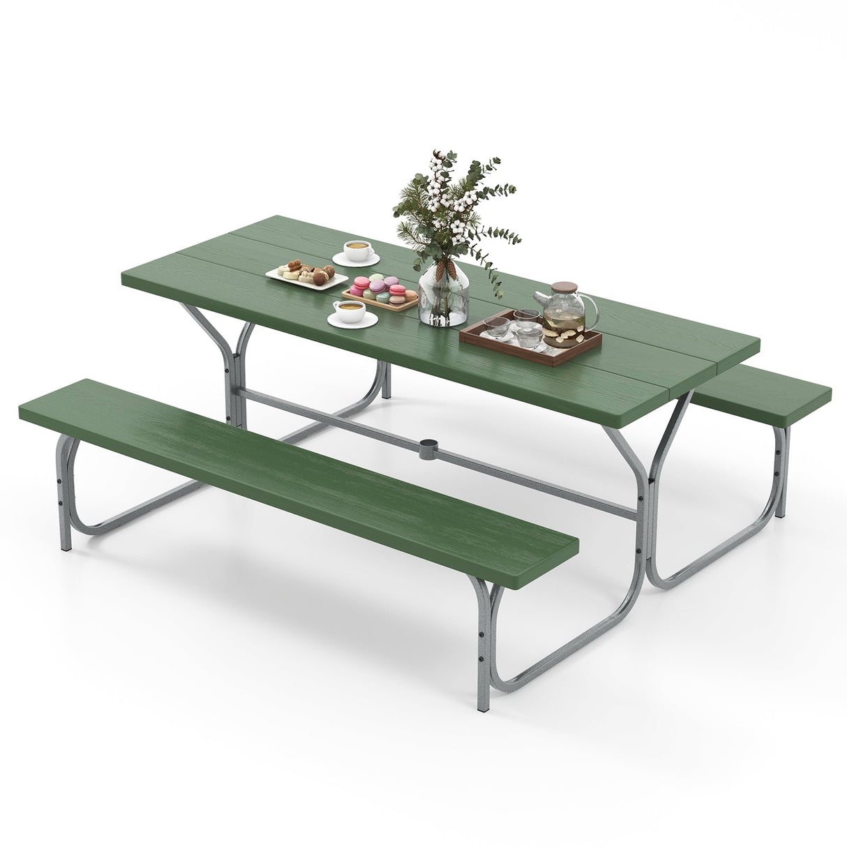 Juego de mesa de picnic con bancos de 6 pies con tablero de HDPE para 8 personas - Gris