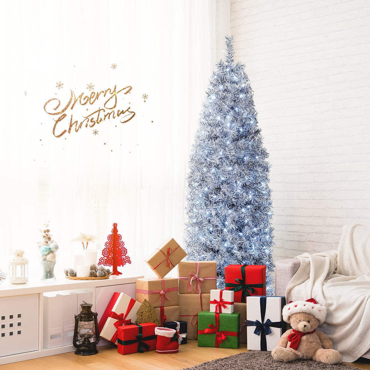 6 FT Pre-Lit Artificial Christmas Tree with 250 Cool-White LED Lights Black and White