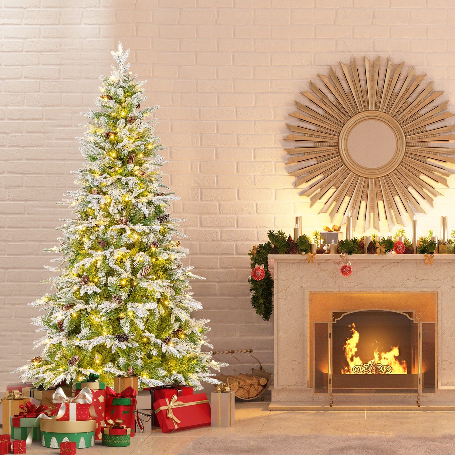 Árbol de Navidad artificial preiluminado de 6/7.5/9 pies con 765/1135/1871 puntas y 280/470/690 luces LED blanco cálido