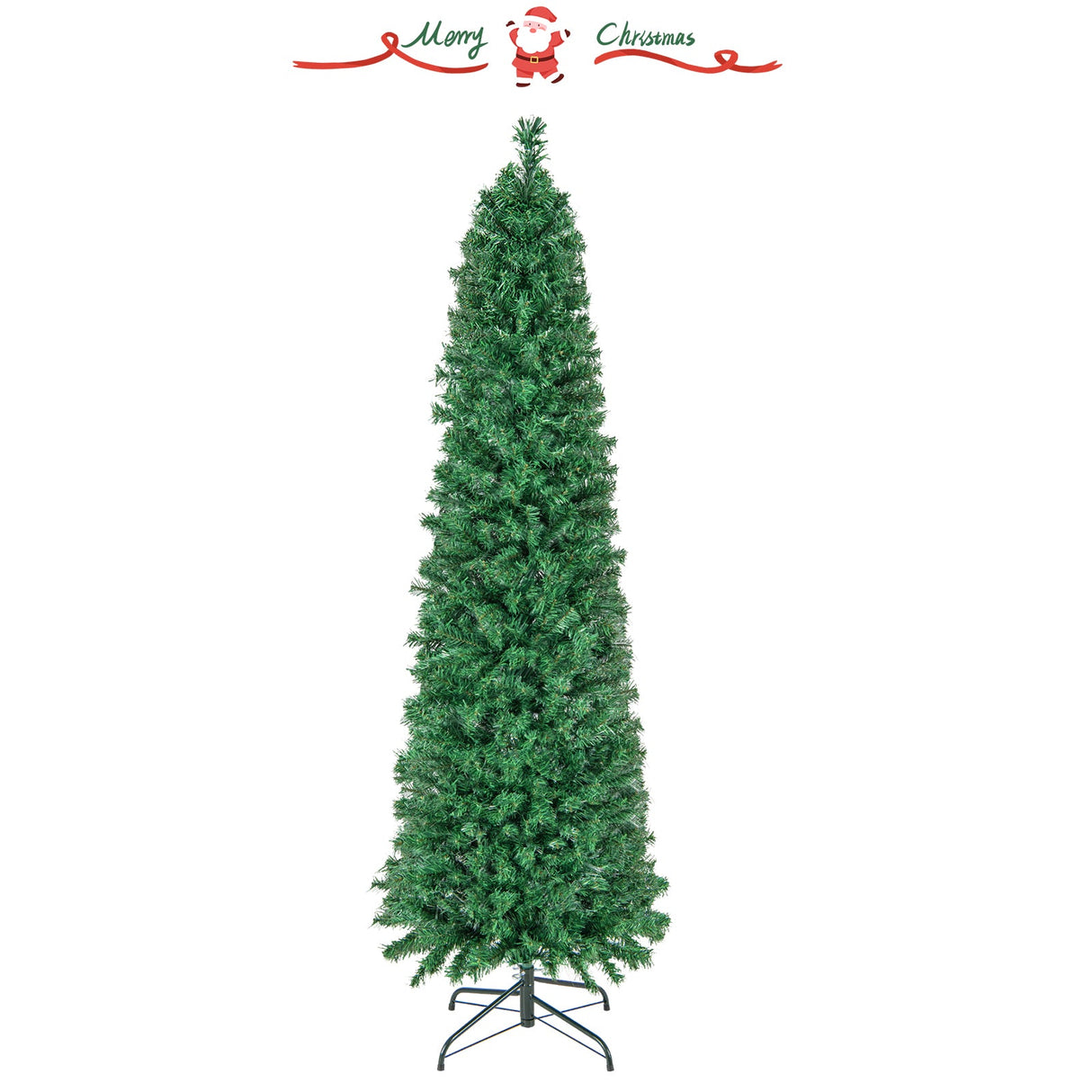Árbol de Navidad con luces preinstaladas, efecto lápiz, de 5/6/7/8 pies, con fibra óptica colorida, color verde