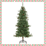 6/7/8 Feet Artificial Christmas Tree Pre-lit Hinged Xmas Tree with Warm White LED Lights and Pine Cones