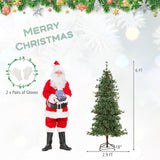 6/7/8 Feet Artificial Christmas Tree Pre-lit Hinged Xmas Tree with Warm White LED Lights and Pine Cones