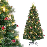 5/6/7 Feet Artificial Christmas Tree with Red Berries and Kerosene Lamps