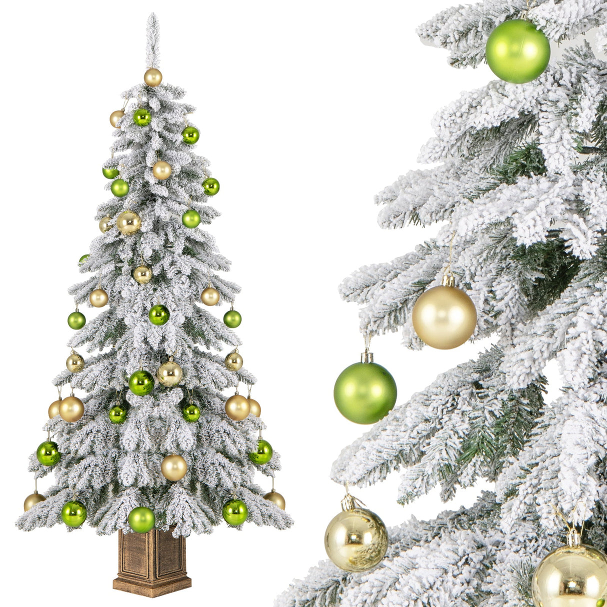 Árbol de Navidad Artificial de 1,8 m con 589 Ramas con Aspecto Nevado y 48 Bolas de Navidad