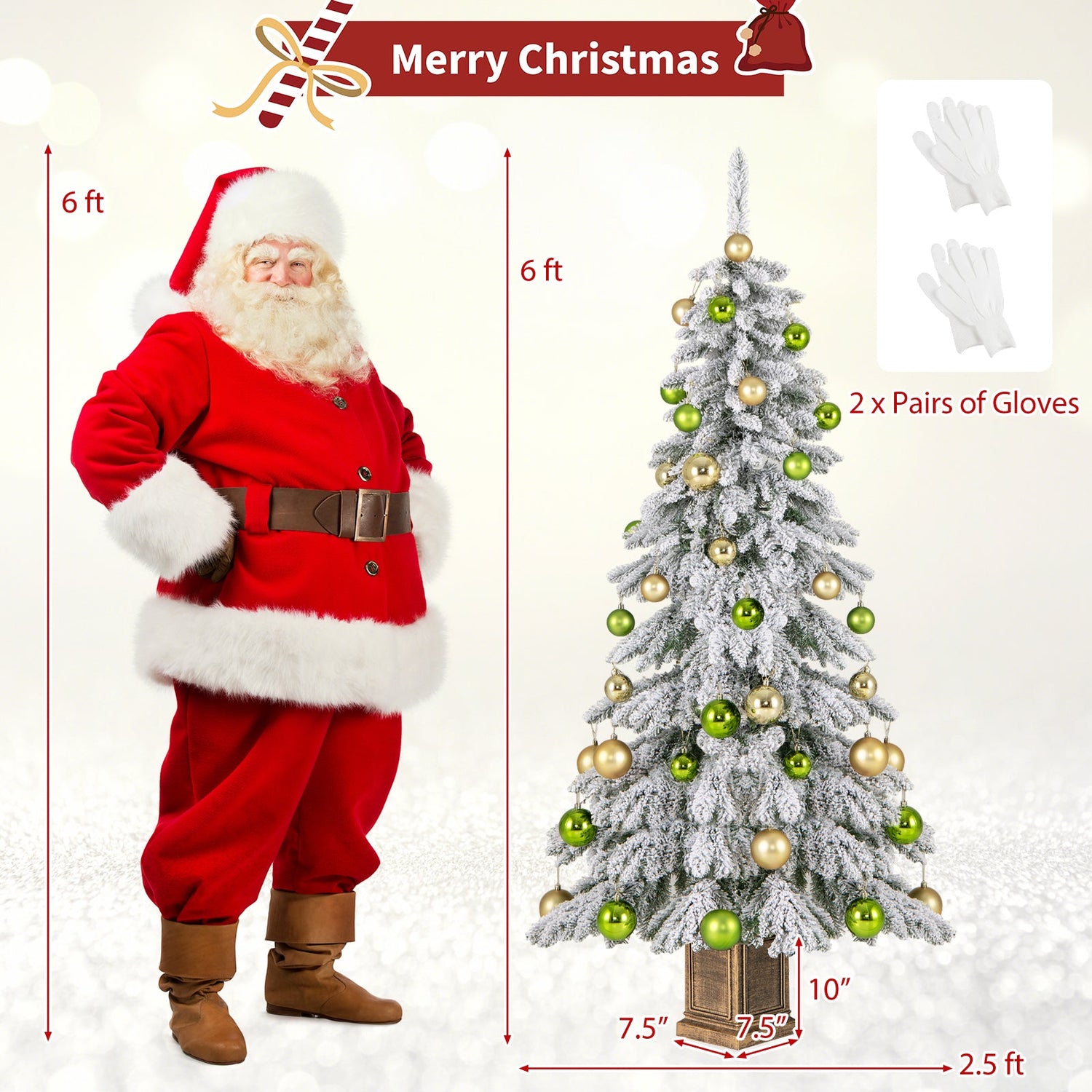 Árbol de Navidad Artificial de 1,8 m con 589 Ramas con Aspecto Nevado y 48 Bolas de Navidad