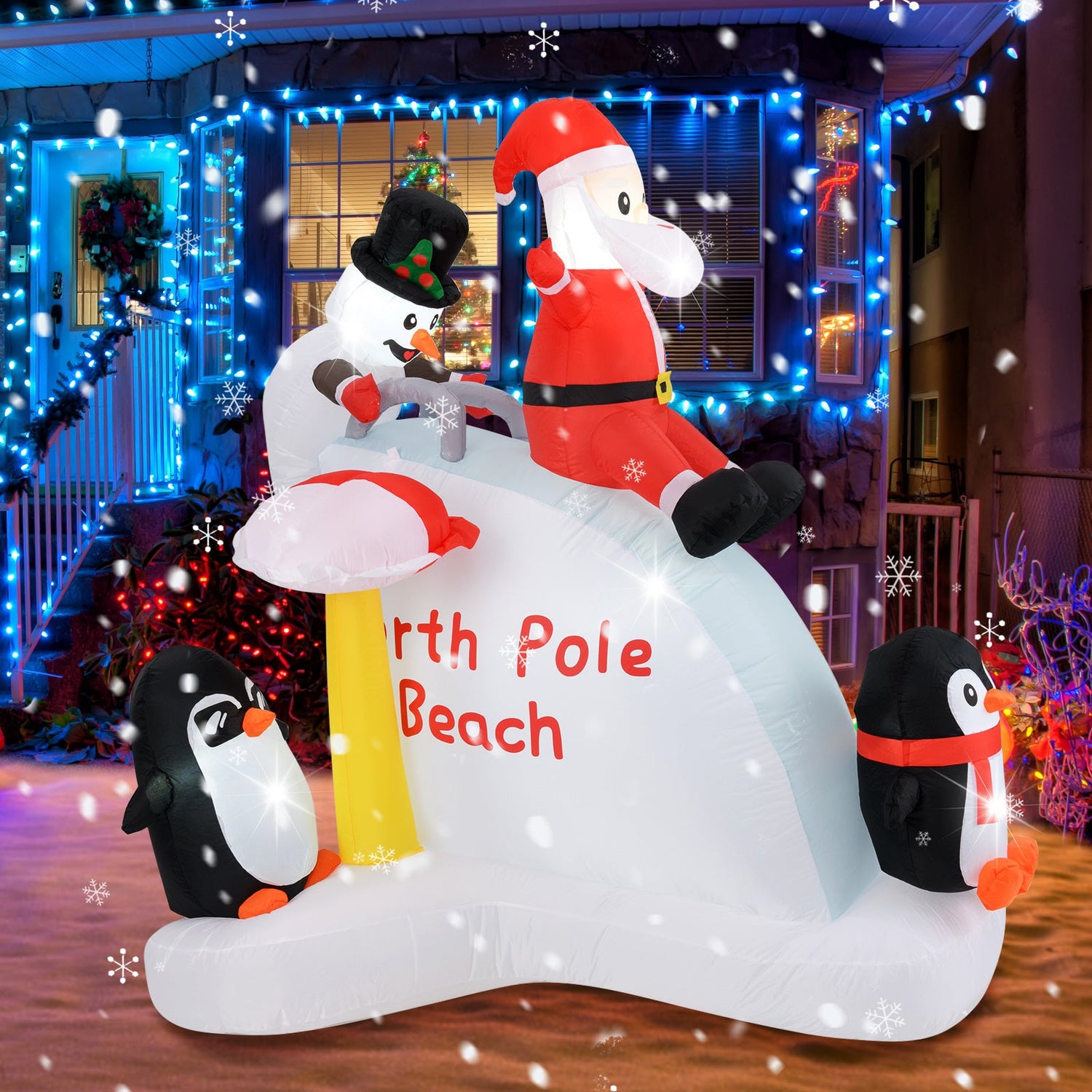 Inflable Navideño de 1,80 m con Pingüinos y Decoración de Papá Noel