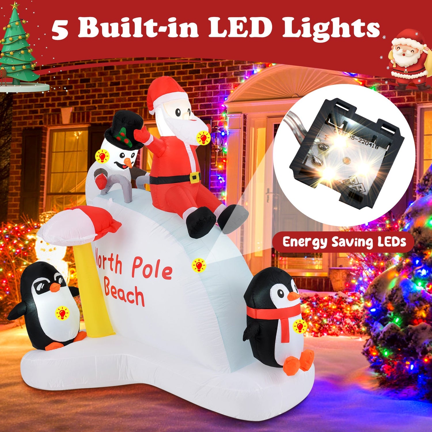 Inflable Navideño de 1,80 m con Pingüinos y Decoración de Papá Noel