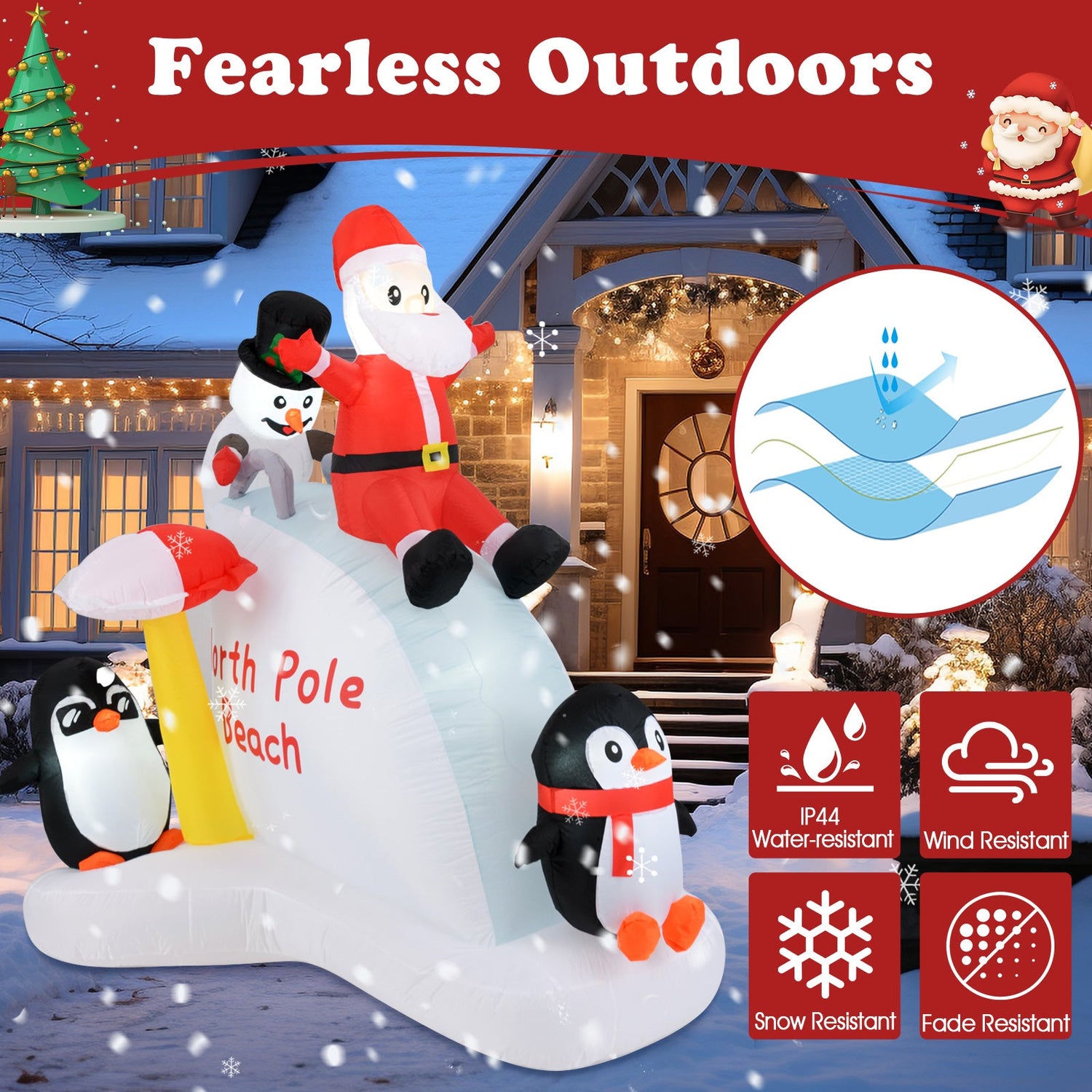 Inflable Navideño de 1,80 m con Pingüinos y Decoración de Papá Noel