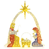 Decoración de jardín de 6 pies de un nacimiento iluminado con 240 luces LED de color blanco cálido