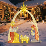 Decoración de jardín de 6 pies de un nacimiento iluminado con 240 luces LED de color blanco cálido
