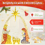 Decoración de jardín de 6 pies de un nacimiento iluminado con 240 luces LED de color blanco cálido