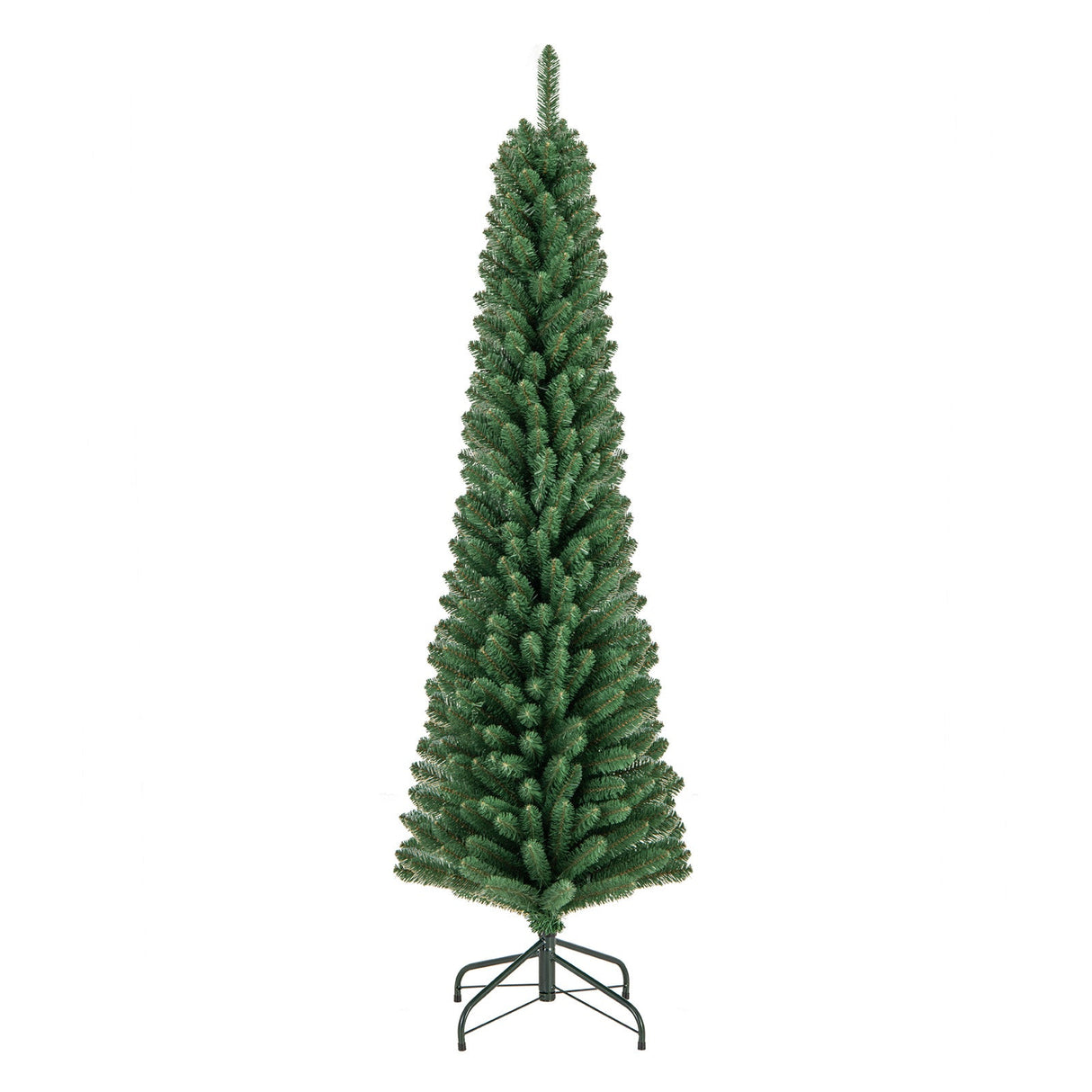 Árbol de Navidad Tipo Lápiz de 1,5/1,8/2,1/2,4 metros con 295/392/523/671 Puntas de Rama de Alambre con Memoria y Soporte Metálico Mejorado