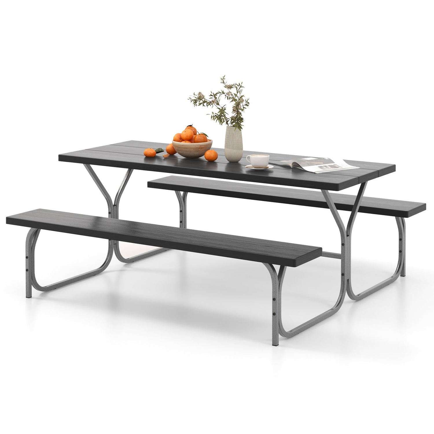 Juego de mesa de picnic con bancos de 6 pies con tablero de HDPE para 8 personas - Gris