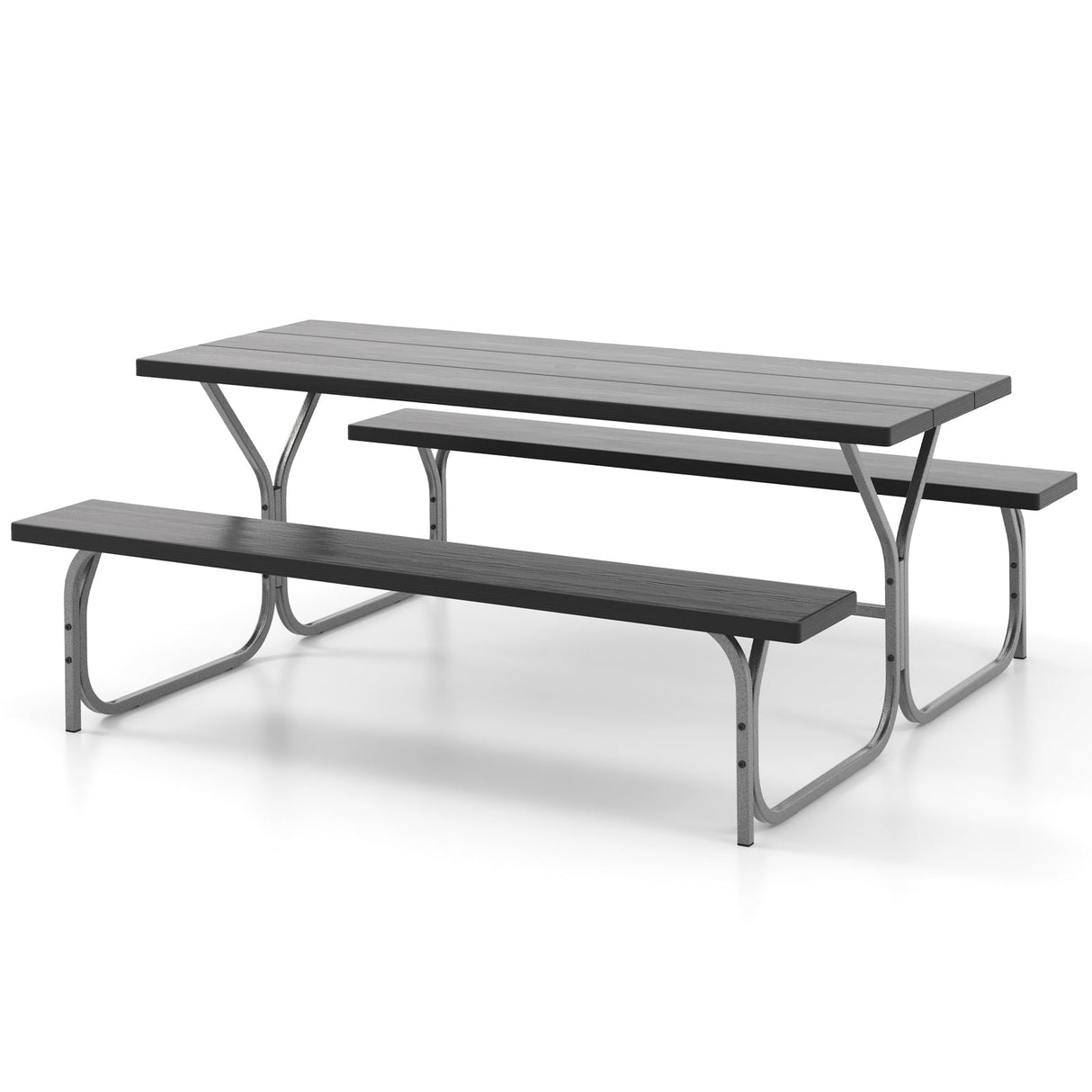 Juego de mesa de picnic con bancos de 6 pies con tablero de HDPE para 8 personas - Gris