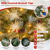 Árbol de Navidad Artificial Preiluminado de 5 pies con Luces LED de 8 Modos con Bayas