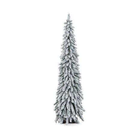 Árbol de Navidad artificial preiluminado de 1,2/1,5/1,8 metros con nieve y forma de lápiz estrecho para decoración navideña - 1,5 m