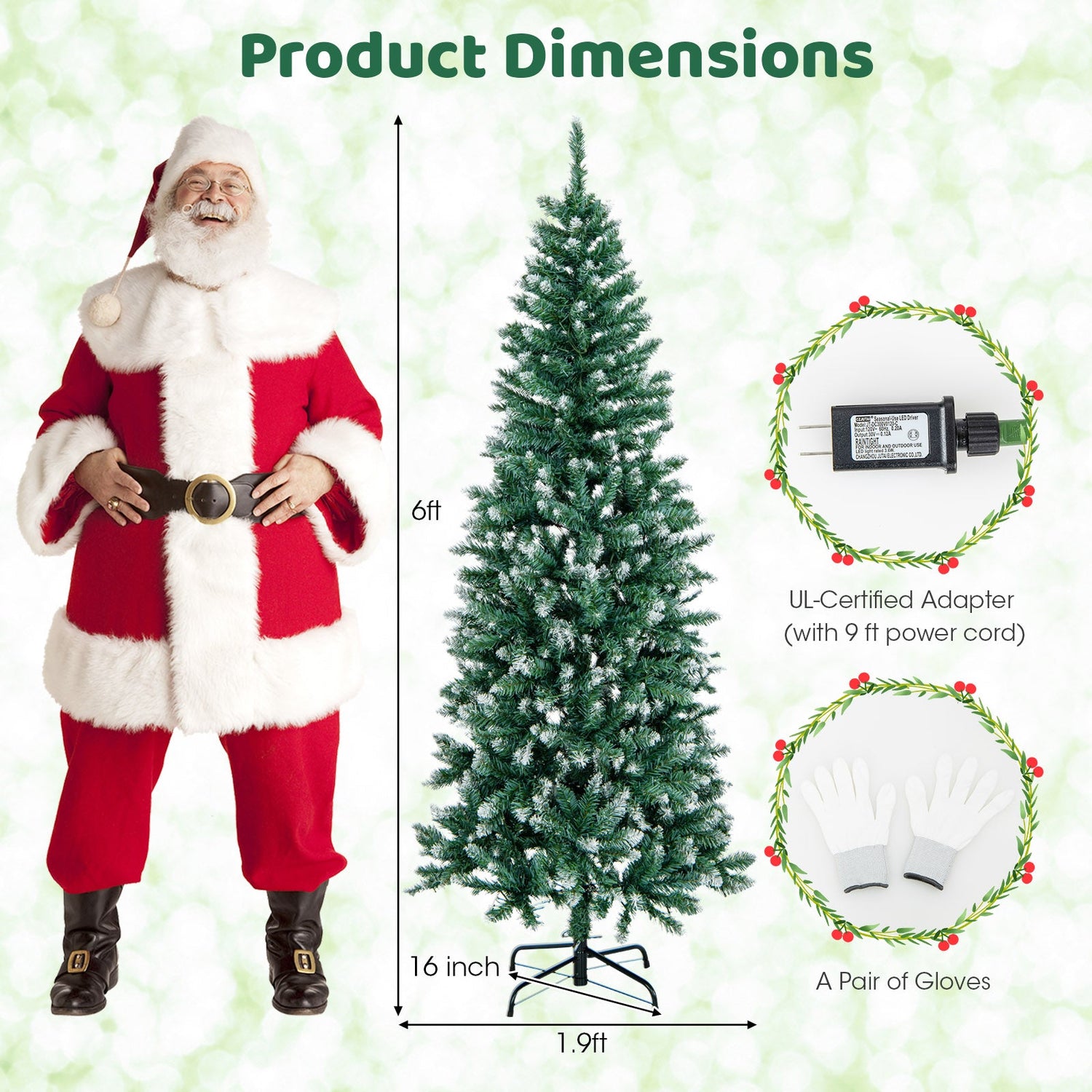6 Feet Pre-Lit Artificial Christmas Tree with 618 Snowy Branch Tips