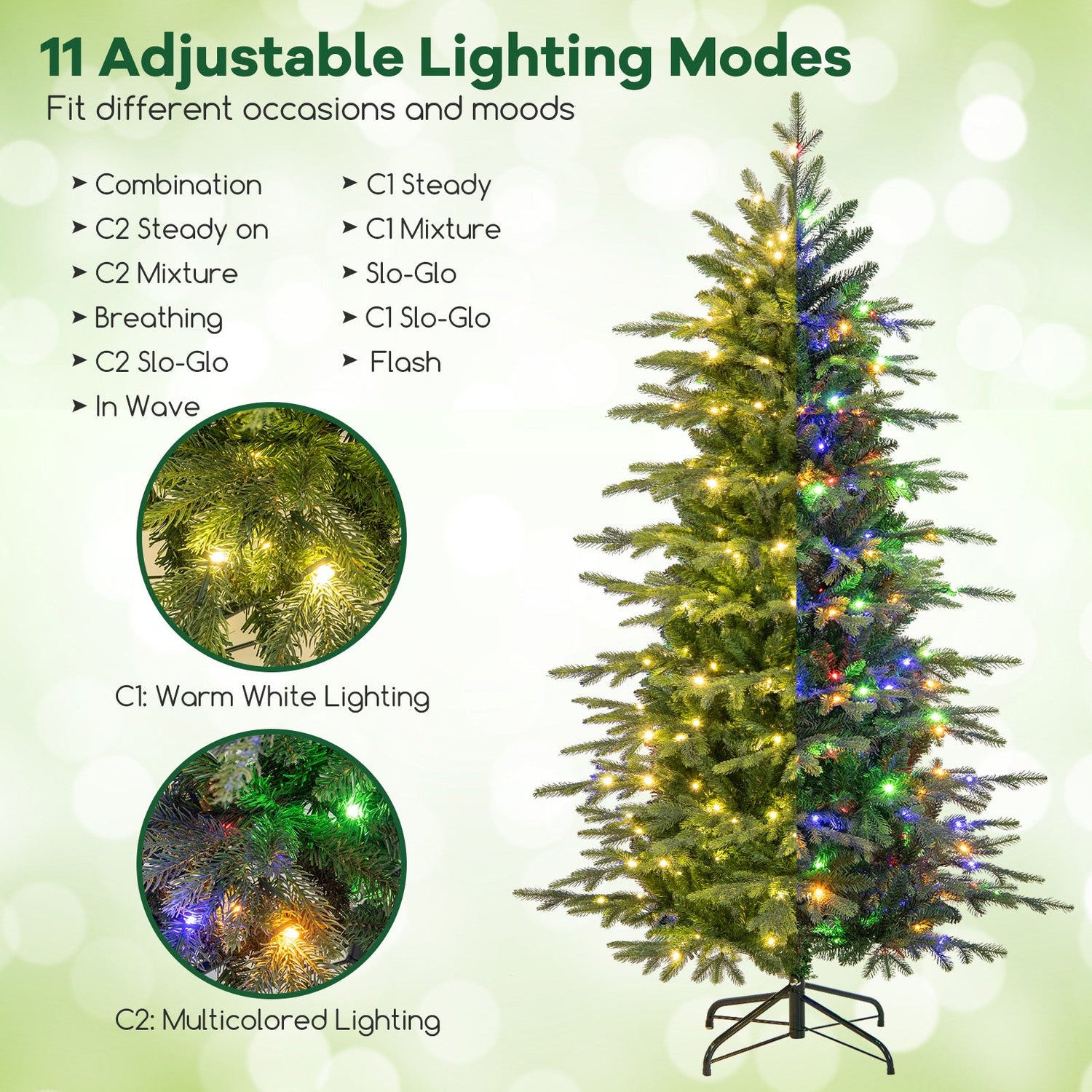 7.5 Feet Pre-Lit Artificial Christmas Tree with Warm White LED Lights