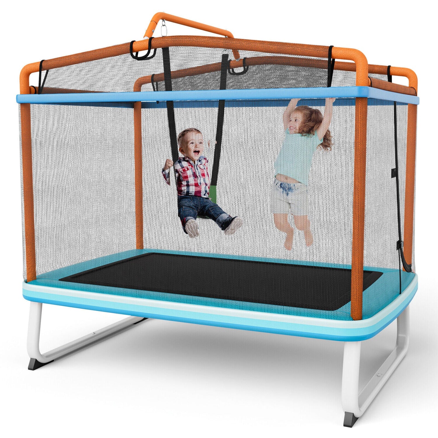 Trampolín rectangular de 6 pies con barra horizontal de columpio y red de seguridad