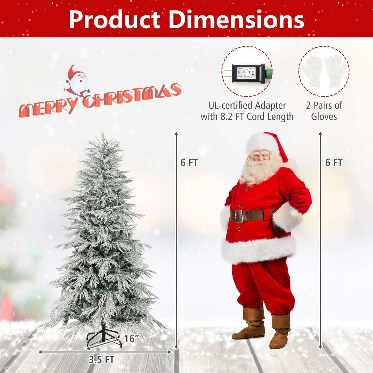 7 Feet Snow-flocked Artificial Christmas Tree Pre-lit Hinged Xmas Tree with Warm White LED Lights