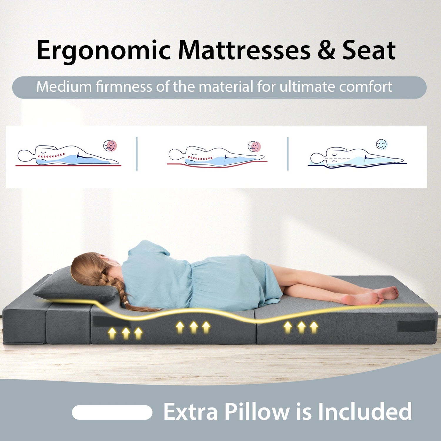Colchón plegable de sofá cama de 6 pulgadas con almohada