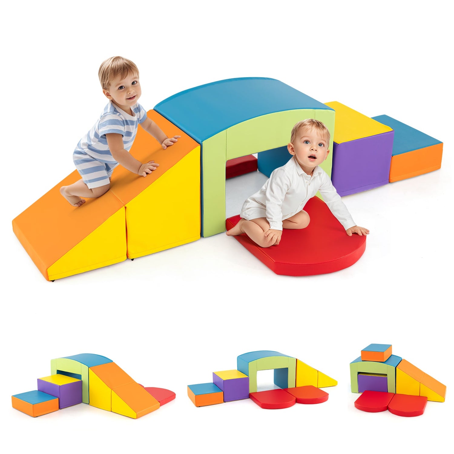 6 Piezas Bloques de Espuma para Trepar, Juego Suave para Trepar para Niños Pequeños con Túnel