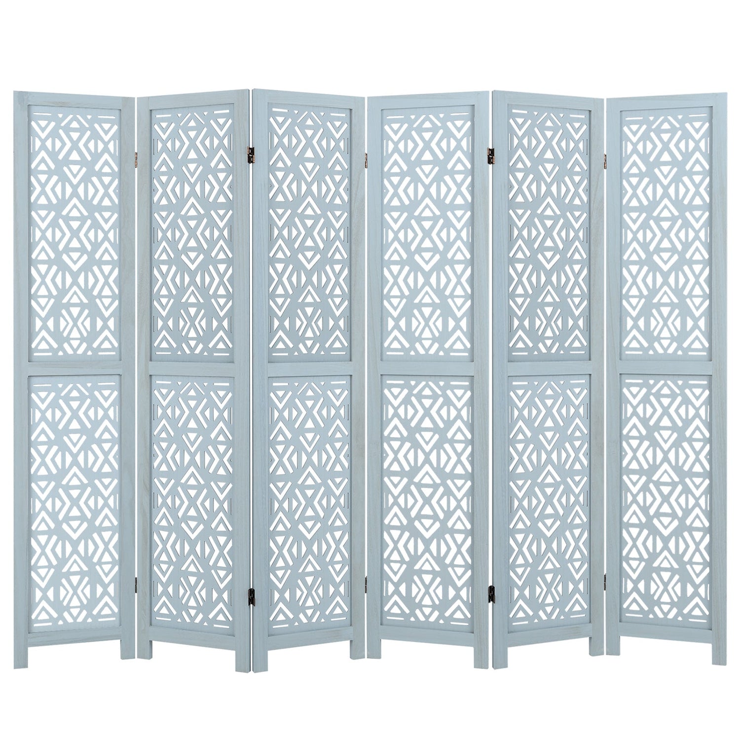 4/6 Panel Wooden Room Divider with Carved Cutout Pattern and Solid Wood Frame