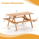 Juego de mesa de pícnic rectangular de 6 personas para patio con 2 bancos incorporados y orificio para sombrilla