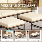 Juego de muebles de patio de madera de acacia de 6 piezas con mesa de centro y otomanas - Beige