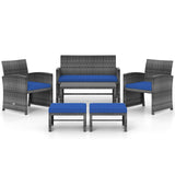 6 Pieces Patio Furniture Set Outdoor Sectional Conversation PE Rattan Sofa Set